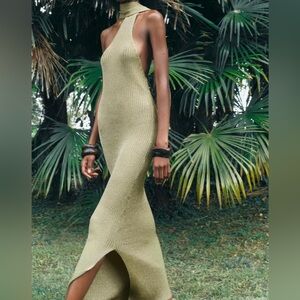 Gold ZARA metallic thread maxi dress size S